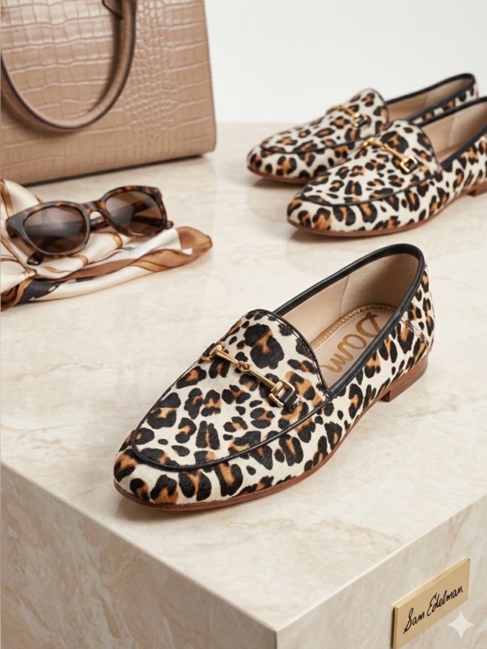 Sam Edelman Leopard Print Loraine Loafers with Gold Bit - Size 9M